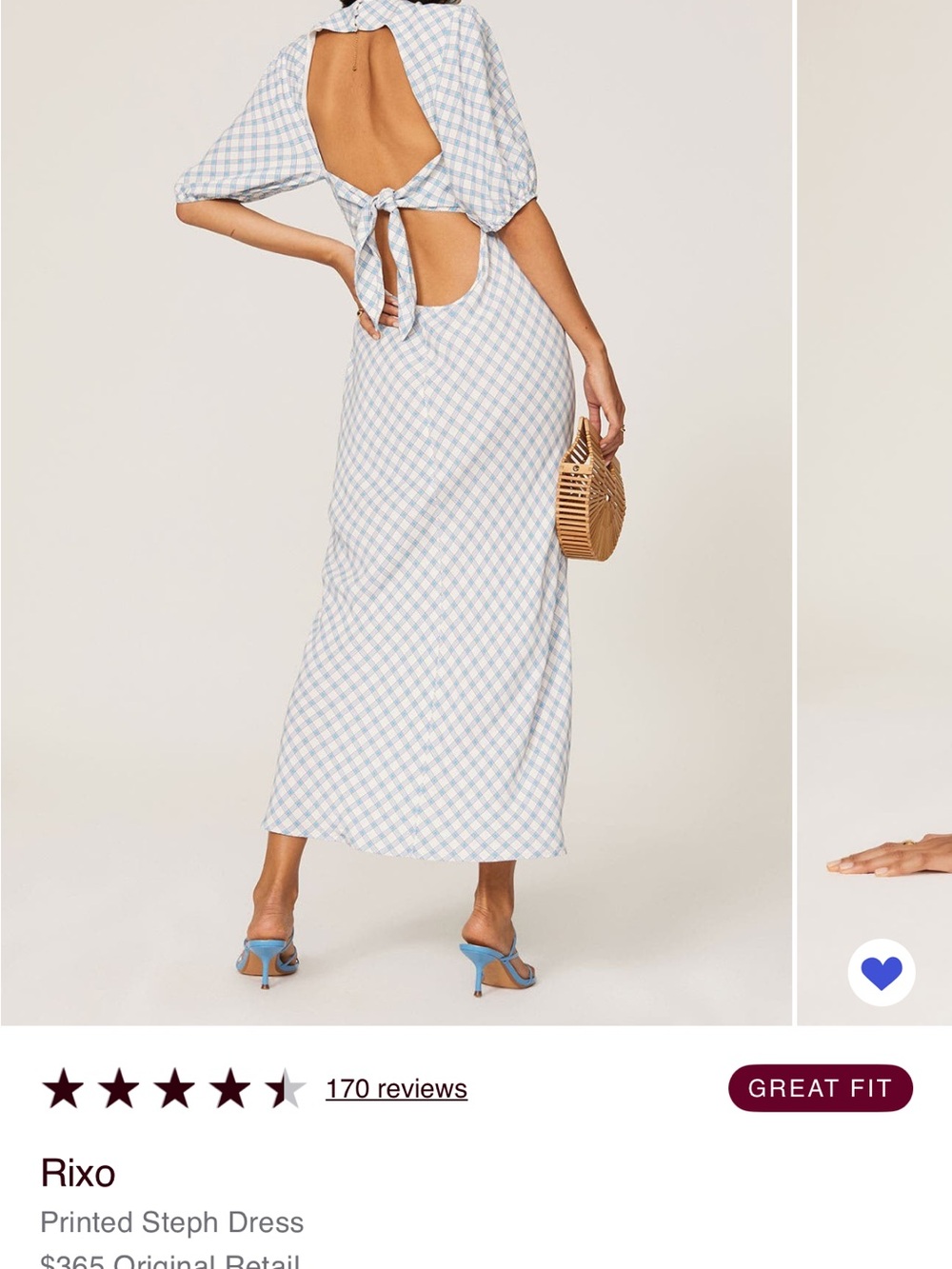 Rixo Printed Steph Dress White Blue Gingham Checkered Deep V Tie Back Size M - Picture 7 of 9
